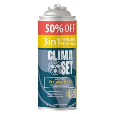 Abbildung von ClimaSet 3in1 R134a Kältemittel Ersatzgas Kühlmittel Klima Auto mit Dichtmittel und Öl Gasflasche 1x235 g Klimaanlage Nachfüllset Wohnmobil ECO