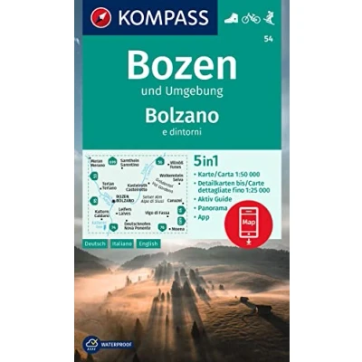 Abbildung von KOMPASS Wanderkarte 54 Bozen und Umgebung / Bolzano e dintorni 1:50.000: 5in1 mit Panorama, Aktiv Guide Detailkarten inklusive Karte ... in der App. Fahrradfahren. Skitouren.