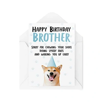 Abbildung von Tongue in Peach Lustige Geburtstagskarten für Bruder vom Hund, Haustierliebhaber Grußkarten zum Geburtstag, Welpen Karte Sorry for Waking Early CBH242