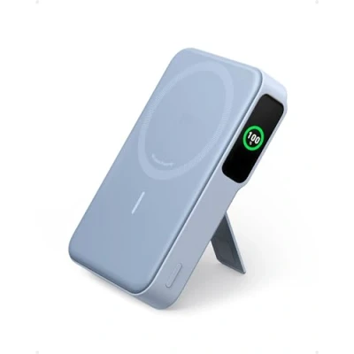 Abbildung von Anker MagGo Power Bank, Qi2 zertifiziertes 15W schnelles MagSafe kompatibles mobiles Ladegerät, 10.000mAh Akku, Smartes Display &amp; klappbarer Ständer, Für iPhone 15/14/13/12, Inkl. USB C Kabel