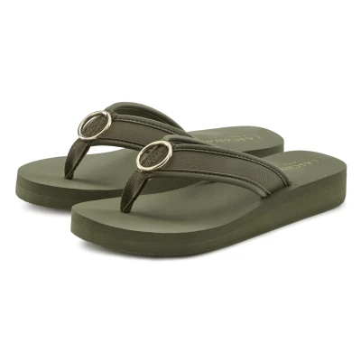 Abbildung von Lascana Strand Pantolette flach, Damen, Größe: 42, Oliv Schuhe