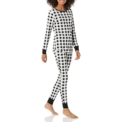 Abbildung von Amazon Essentials Damen Snug Fit Pyjama Set aus Baumwolle (in Übergrößen erhältlich), Schwarz/Weiß, Buffalokaros, S