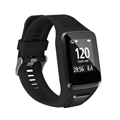 Abbildung von kwmobile Ersatzarmband kompatibel mit Tomtom Adventurer/Runner 3/Spark 3/Golfer 2 Armband Fitnesstracker Band aus Silikon in Schwarz