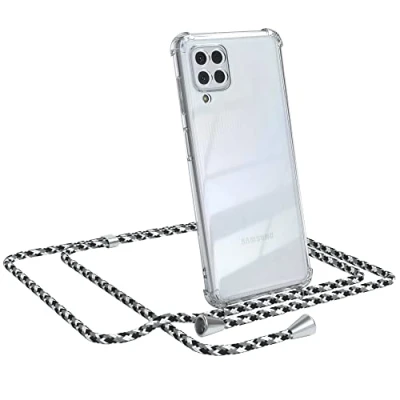 Abbildung von EAZY CASE Handykette kompatibel mit Samsung Galaxy M22 / M32 A22 4G Handyhülle Umhängeband, Handykordel Schutzhülle, Silikonhülle, Hülle Band, Stylische Kette, Schwarz Camouflage
