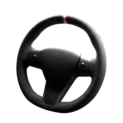 Abbildung von Alfanxi Alcantara Lenkradbezug für Tesla Model 3/Tesla Y (schwarzes + 3 farbige Streifen)