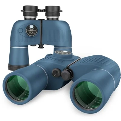 Abbildung von 10x50 Marine Fernglas,Fernglas mit Nachtsicht Entfernungsmesser und Kompass, für Wassersport Enthusiasten Hobbysegler, inklusive Bereitschaftstasche, Staubschutzkappen Trageriemen (Blue)