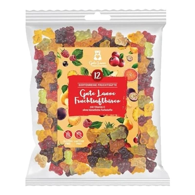 Abbildung von Gute Laune Fruchtsaftbär Fruchtgummis 20% sortenreine Fruchtsäfte Ohne künstliche Farbstoffe und Geschmacksverstärker Gluten Laktosefrei Gummibärchen