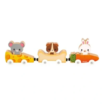 Abbildung von Janod Haustier Magnete Baby und Kleinkindspielzeug 3 Fahrzeuge + Tiere aus Holz Fördert die Handgeschicklichkeit Spiel FSC Ab 18 Monaten, J03315