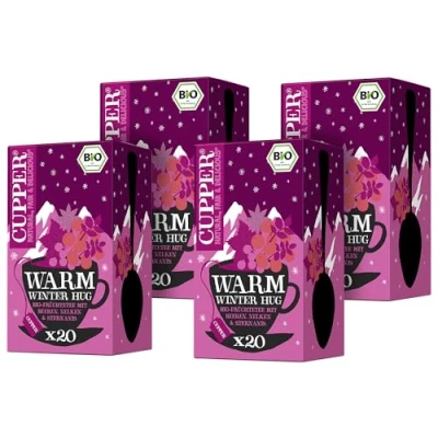 Abbildung von Cupper Bio Früchtetee &quot;Warm Winter Hug&quot;, 4er Pack, 80 ungebleichte Teebeutel, umweltfreundlich, fair gehandelt