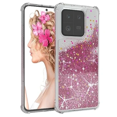 Abbildung von EAZY CASE Schutzhülle kompatibel mit Xiaomi 13 Pro stoßfest Ultra Dünn, Soft Silikon, erhöhter Rand für Bildschirm &amp; Kamera, Glitzernde Hülle Frauen und Mädchen in Glittery Pink