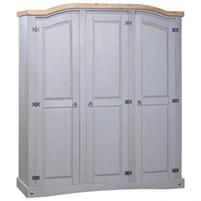 Abbildung von vidaXL Kleiderschrank Mexiko Stil Kiefernholz 3 Türen Grau (1 St)