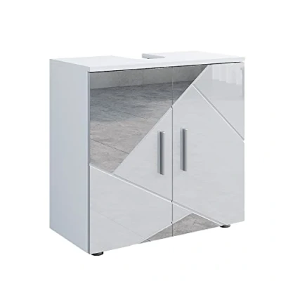 Abbildung von Vicco Waschbeckenunterschrank Irma, Weiß Hochglanz mit Einsätzen, 60 x 59 cm Dekospiegeln