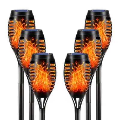 Abbildung von LQWELL LED Solarleuchte Solarleuchten Solar Fackellicht für Außen Garten, Solarlampe, mit Realistischer Flammeneffekt, IP65 Wasserdicht