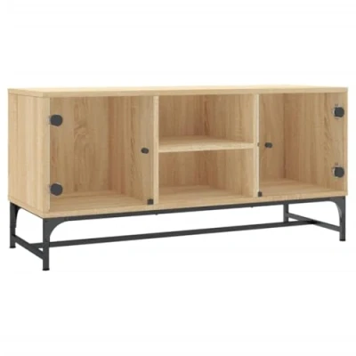 Abbildung von vidaXL TV Schrank mit Glastüren, Fernsehschrank viel Stauraum, Lowboard für Fernseher Wohnzimmer, Fernsehtisch Möbel HiFi Schrank, Sonoma Eiche