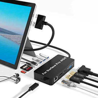 Abbildung von Surface Pro Docking Station für 6 / 5 4 USB Hub Dockingstation mit Gigabit Ethernet, 4K HDMI VGA DP Display Anschluss, 3xUSB 3.0, Audioausgang, C SD/TF Kartenleser