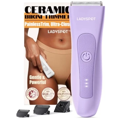 Abbildung von Intimrasierer für Frauen, Damenrasierer Elektrisch，Rasierer Damen mit 3 Schutzvorrichtungen und auswechselbaren Keramikklingenköpfen, LADYSPOT™ Rasierer Intimbereich (purple)
