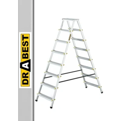 Abbildung von DRABEST Leiter PRO Serie Trittleiter Alu Klaptritt 8 Stufen Klappleiter Beidseitig max 150 kg TÜV Zertifiziert