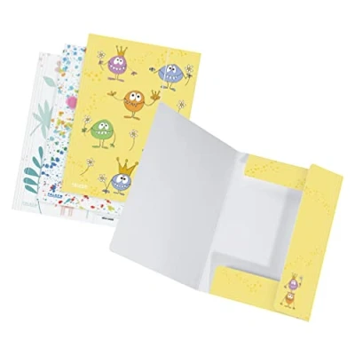 Abbildung von Original Falken 10er Pack Sammelmappe Kinder. Aus extra starkem Karton mit 3 Klappen und Gummiband für DIN A3 Motive sortiert Aufbewahrungs Zeichen Mappe die Schule