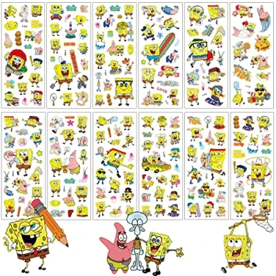Abbildung von Spongebob Sticker Kinder Kleinkinder,Puffy 3D Aufkleber 12 Blätter Set,Anime Jungen Mädchen für Belohnungsaufkleber Kinder,Mitgebsel Kindergeburtstag Gastgeschenke