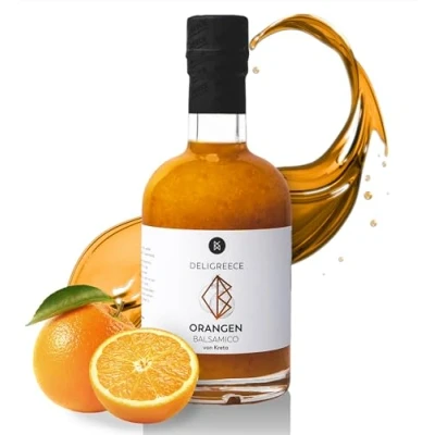 Abbildung von Deligreece Orangen Balsamico Essig Traditionell hergestellter von Kreta Fruchtiger und milder mit frischen Handgemachter Weißweinessig aus Griechenland (250ml)
