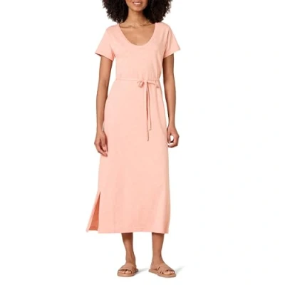 Abbildung von Amazon Essentials Damen Midi T Shirt Kleid Kurze Ärmel Gürtel, Korallenrosa, S