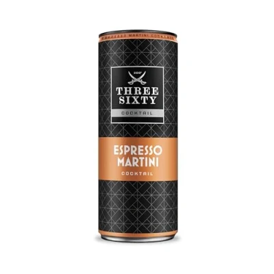 Abbildung von THREE SIXTY Espresso Martini COCKTAIL PREMIX 1 x 250ml Vorgemixter Longdrink in der Dose &quot;to go&quot; Intensiver Geschmack 10% vol.