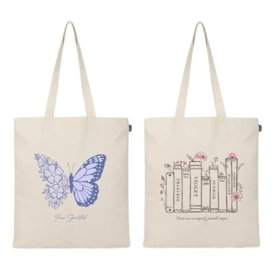Abbildung von Eco Right Ästhetische Canvas Tragetasche für Damen, niedlich, trendig und wiederverwendbar, Baumwolltaschen für, Shopping
