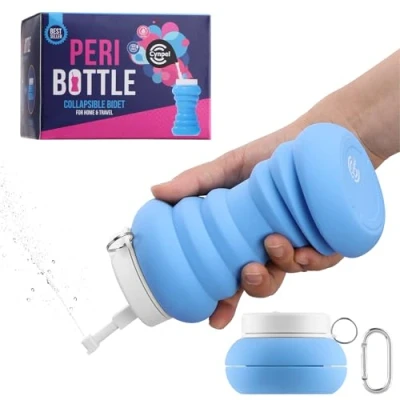 Abbildung von Cynpel Trinkflasche Faltbares und tragbares Bidet für die Wochenbett Intimhygiene 600 ml, Peri Flasche Krankenhaus Tasche Mutterschaft Essentials Blau