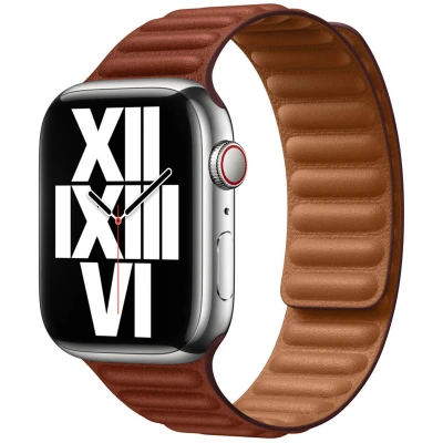 Abbildung von Apple Watch Armband Original Echtes Leder Braun Geeignet für Series 1 9 / SE Ultra (2)