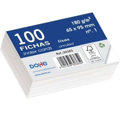 Abbildung von Dohe Glatte Karteikarten aus Karton (100 Stück) Karten zum Schreiben von Notizen, Größe 9,5 x 6,5 cm, 180 g/Nr. 1, Büromaterial Weiß