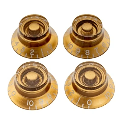 Abbildung von Musiclily Pro Linkshänder Imperial Zoll Größe Hutform Potiknopfe Top Hat Knobs für USA Les Paul Style E Gitarre, Gold (4er Set)