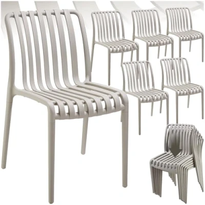 Abbildung von tectake® Gartenstühle stapelbar, Gartenmöbel Set, Balkon Möbel, Bistro Sessel, Outdoor Balkonmöbel, Terrassenmöbel Taupe, 6er Set