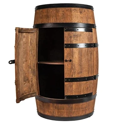 Abbildung von CREATIVE COOPER Weinfass Stehtisch mit Tür Alkoholschrank Flaschenregal Holz Regale Holzfass Fassmöbel Wine Rack Wineregal Weinbar Fass bar Fassbar minibar 80Cm High (Wenge)