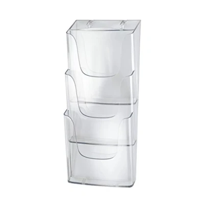 Abbildung von SIGEL LH135 Wand Prospekthalter aus Acryl mit 3 Fächern, DIN A4, 2 Stück, transparent