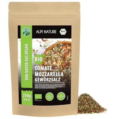 Abbildung von Bio Tomate Mozzarella Gewürz (250g), italienische Gewürzmischung, Gewürzsalz, 100% natürlich, Zutaten aus kbA, Gewürzzubereitung für Pizza, Salat, ohne künstliche Zusätze
