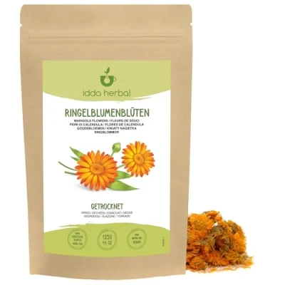 Abbildung von Ringelblumenblüten Loser Tee (125g), Ringelblumen Blüten getrocknet, 100% Natürliche und reine Calendula zur Zubereitung von Kräutertee Ringelblumentee