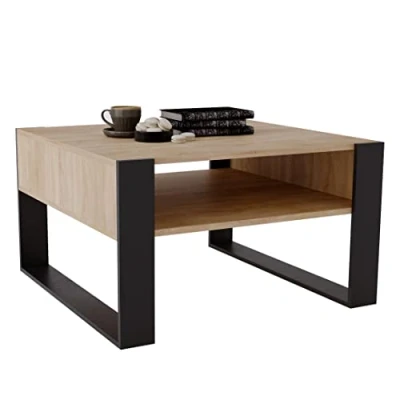 Abbildung von MRBLS Couchtisch modernes rustikales Design Wohnzimmer Tisch Beistelltisch Kaffeetisch Sofatisch Teetisch aus Holz (Eiche Schwarz Matt) 68 x 45 71,5cm (B/H/T)