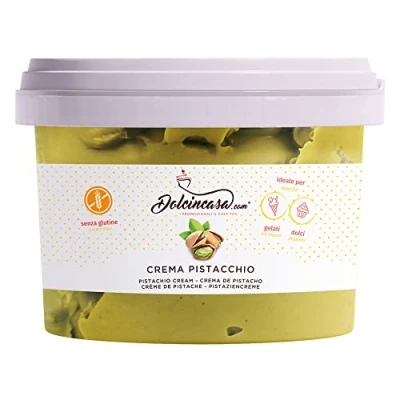 Abbildung von Pistaziencreme 15% Geschmack raffinierte süße schmilzt streichfähig auf Eis Desserts Brot Kekse zum Füllen von Kuchen Crepes Gluten Free Home oder Professional Use 500gr Packung