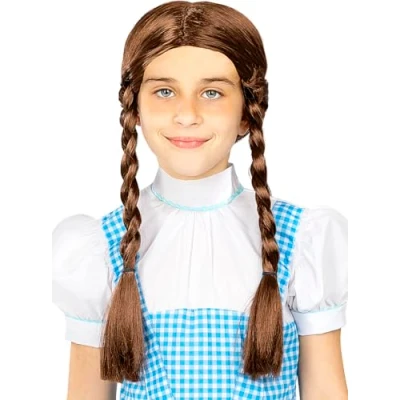 Abbildung von Funidelia Braune Perücke mit Zöpfen für Mädchen Dorothy, Filme &amp; Serie, Zauberer, Oz Zubehör Kinder, Faschingskostüme Requisiten Halloween, Karneval Partys Einheitsgröße Braun