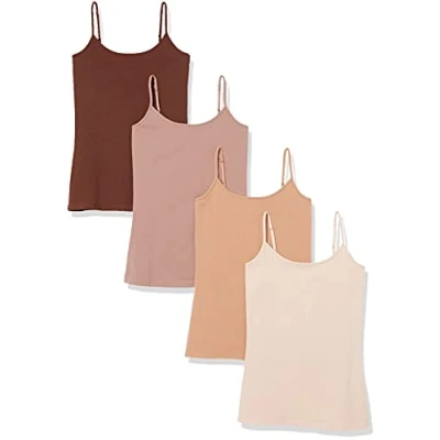 Abbildung von Amazon Essentials Damen Mieder mit schmaler Passform, 4er Pack, Braun/Dunkelbraun/Dunkles Kamelbraun/Zartrosa, XXL