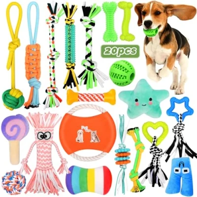 Abbildung von TEGOVE Hundespielzeug,20 Pcs Hundespielzeug Set, Seil für Große und Mittlere Hund Robust Aggressive Kauer Ball