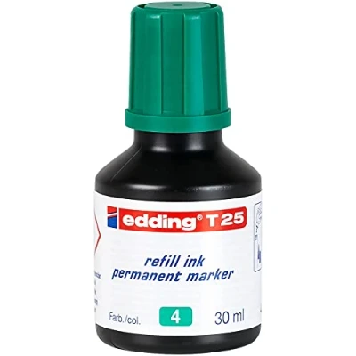 Abbildung von edding T 25 Nachfülltinte Permanent Marker grün 30 ml mit Tropfenspendersystem, zum schnellen Nachfüllen fast aller
