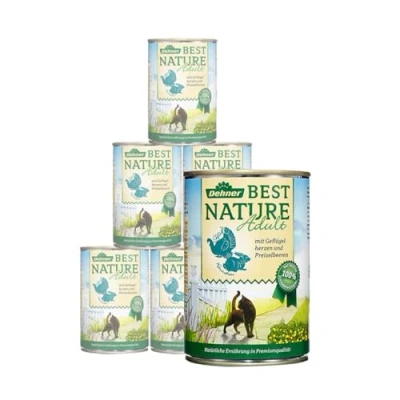 Abbildung von Dehner Best Nature Katzenfutter, Nassfutter, für ausgewachsene Katzen, Geflügelherzen / Kaninchen, 6 x 400 g Dose (2.4 kg)