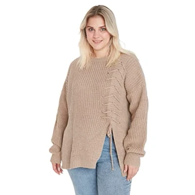 Abbildung von TRENDYOL Damen Crew Neck Jumper, Plain, Regular Fit, Plus Size Sweatshirt, Beige, XXL Große Größen EU