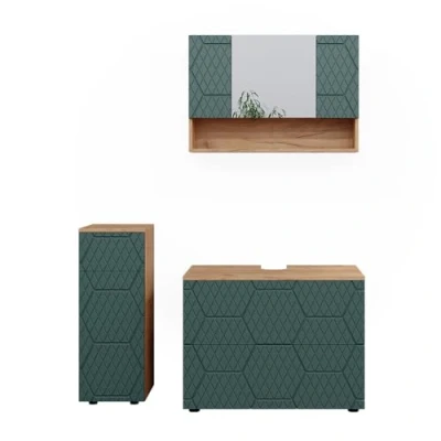 Abbildung von Vicco Badmöbel Set Irma, Goldkraft Eiche/Grün, 3 Teile, mit Schubladenschrank und Midischrank