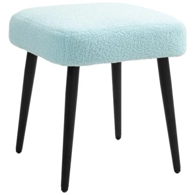 Abbildung von HOMCOM Fußhocker Sitzhocker Quadratischer Schminkhocker Fußstütze mit Kaschmir Optik, Stahlbeine, für Wohnzimmer, Schlafzimmer, Hellblau, 42 x 47 cm