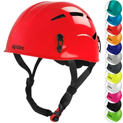 Abbildung von ALPIDEX Kletterhelm Norm EN 12492 Kletterausrüstung Hartschalenhelm Universal Passend Robust Klettersteighelm Jugendliche Erwachsene, Farbe:Ruby red