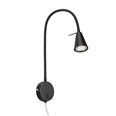 Abbildung von Briloner Leuchten Bettleuchte 2082 015, LED wechselbar, Warmweiß, schwarz, flexibler Arm, inkl. An/Aus Schalter, 1xLED/GU10