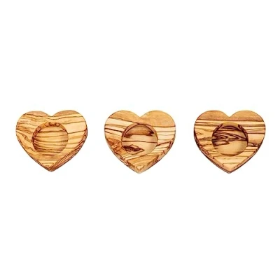 Abbildung von Levandeo® Teelichthalter, 3er Set Teelichthalter Olivenholz Herz Natur Kerzenhalter Holz