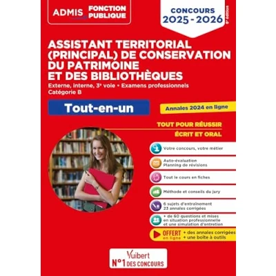 Abbildung von Concours Assistant territorial et principal de conservation du patrimoine des bibliothèques Catégorie B Tout en un: externe, ... 3e voie Examens professionnels 2025 2026